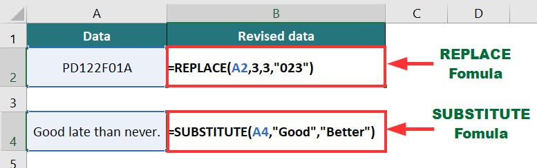 REPLACE and SUBSTITUTE Functions Example 1