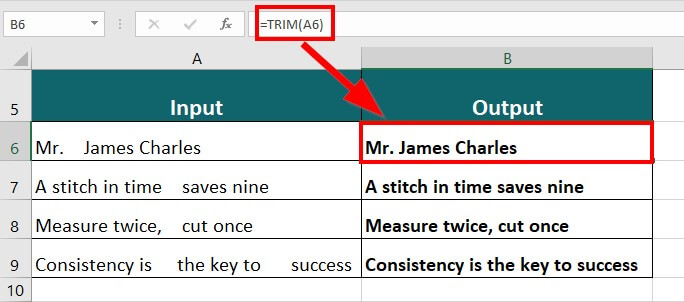 advanced excel formulas-TRIM Function Example 2