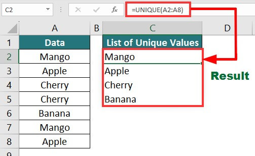 UNIQUE Function Example 2