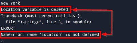 Python Variables- Deleting the Variable Output 2