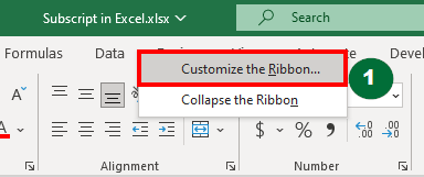 Add Subscript to Excel Ribbon-1