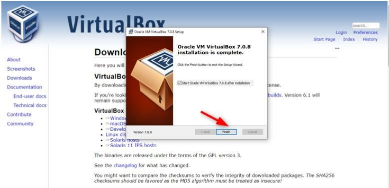 launch the Virtual box