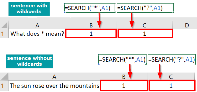 SEARCH Formula in Excel-wildcard